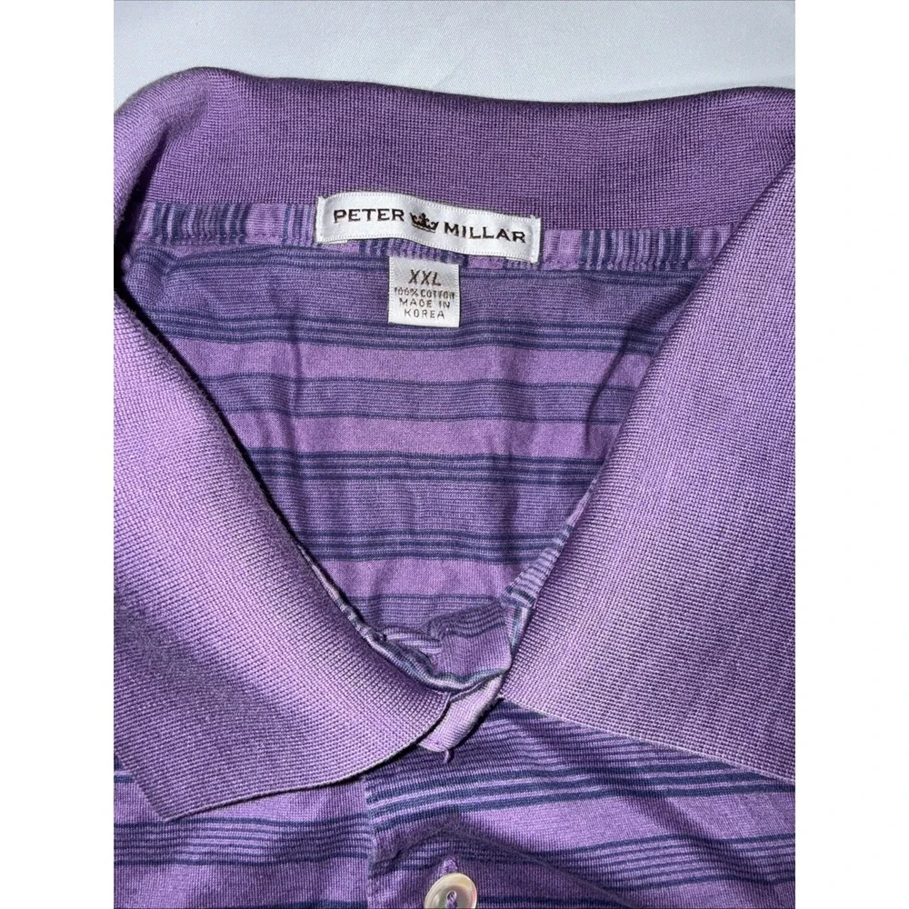 Peter Millar Kapalua Cotton Polo Golf Shirt Sz XXL Purple/Navy Striped
